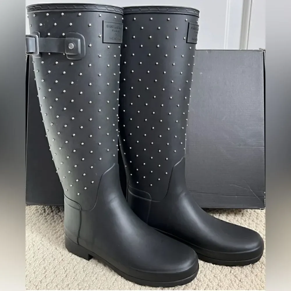 Saint Laurent X Hunter collab; Swarovski Crystal Wellington Rain Boots, New